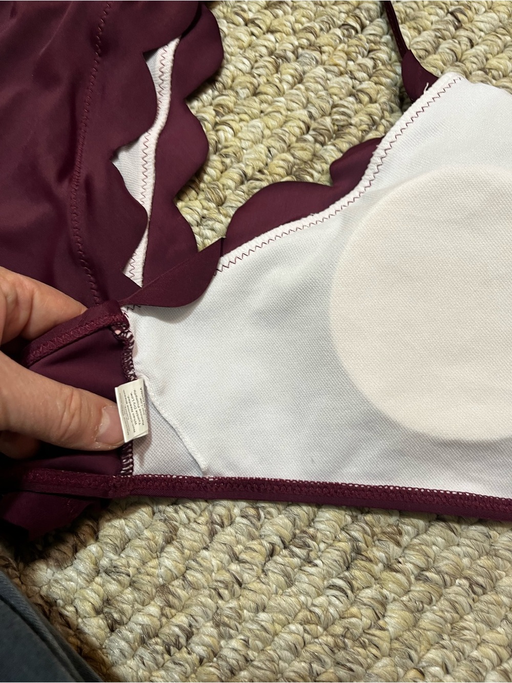 Scalloped High Neck Bikini Set Burgundy Maroon High Waisted Size L - Picture 9 of 16